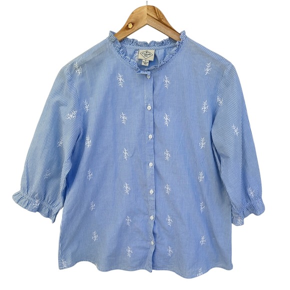 St. John's Bay Tops - St John's Bay Top Embroidered Ruffle Neck Cotton Stripe Top Small‎ Summer